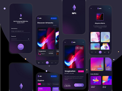 NFT Mobile Marketplace art work crypto crypto app design ios app market place minimal mobile app mobile interface nft nft app nft art nft product nfts popular sumiya ui ux wallet