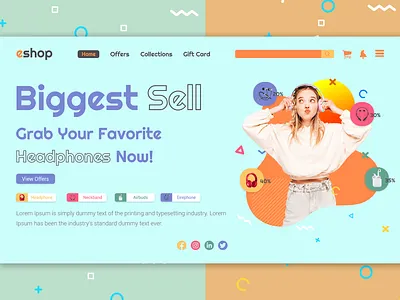 Eshop Landing Page branding colorfull creative design design dribbble best shot graphic design hello dribble illustration logo trendy design ui
