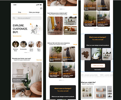 Homepage - Kaarigari (ecommerce app) app carousal customization design discounts ecommerce ecommerce app homepage mcommerce primary homepage shop the look ui