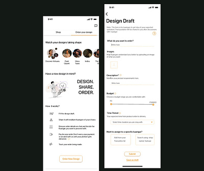 Custom made order screens - Kaarigari app customization design ecommerce ecommerce app ui