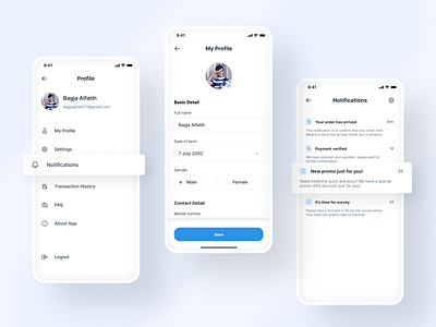 Medical Consultation App - Profile adjust clean consultation cure detail doctor edit form health history logout medical medicine mobile apps notifications profile settings time ui design ux design