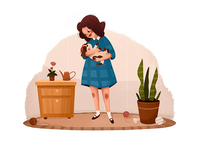 dog mom character children book illustration colors cute design digital art dog emotions furniture girl home illustration personage plants procreate puppy room sleep toys woman