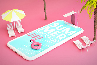 Summer Concept: Swimming Pool Mobile Mockup abstract clean device display laptop mac macbook mockup phone phone mockup presentation realistic simple smartphone summer theme ui ux web webpage