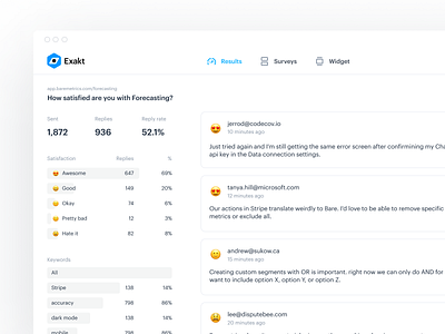 Survey detail view analytics card design ui