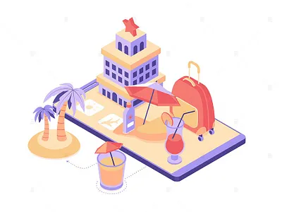 Summer vacation - Isometric Illustration 3d backgrounds banner concept design illustration isometric isometric design landing landing page landing pages page pages ui uiux user interface ux web design web development website