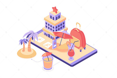 Summer vacation - Isometric Illustration 3d backgrounds banner concept design illustration isometric isometric design landing landing page landing pages page pages ui uiux user interface ux web design web development website