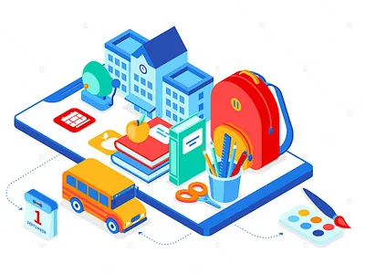Back to School - Isometric Illustration 3d abstract animation background backgrounds concept design gradient graphic design illustration isometric landing landing page landing pages page ui ux web design web development website