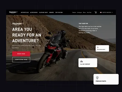 Motorcycle landing page 🏍️ adventure bike black clean clean design dark hero hero section journey landing landing page motor cycle red responsive design road selling ui user interface web website