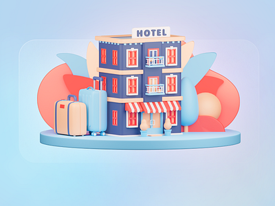 Hotel 3d illustration 3d 3d art 3d hotel accomodation app blender c4d colorful figma hostel hotel icon illustration photoshop render travel trip ui ux web