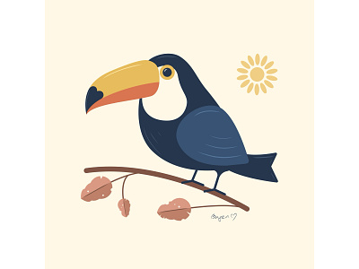 Toucan with love adobe animals beak bird birds color cute flight heart illustration illustrator kind leaves nature palette pastel sun sunny toucan