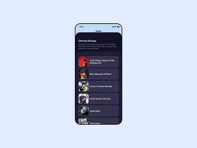 Manga Search App UI anime app browse card catalog category design explore ios list manga mobile ui ux