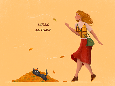 Hello Autumn autumn cat fall illustration procreate