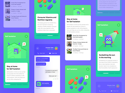 Self Isolation animation bright color clean design corona counseling covid gradient health illustration isolation mobile app monster ui user interface ux vector