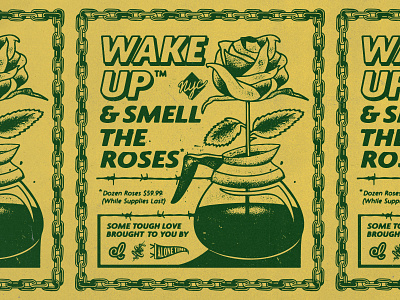 Wake Up & Smell The Roses advertising alone time badgedesign branding chain coffee design graphic design illustration illustrator logo nyc rose texture typography vector