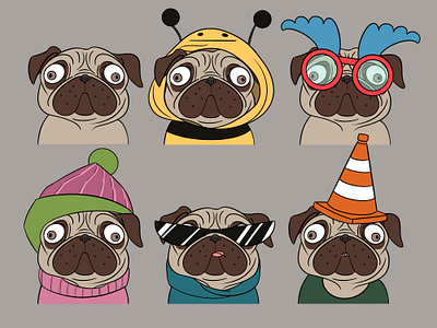 Pugs avatar character design icon illustration