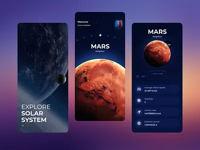 Explore Solar System - Planets App app application clean design earth mars planet planet application solar system sun ui ux