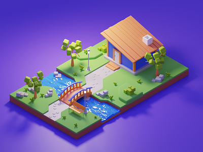 Low poly park 3d blender illustration low poly render