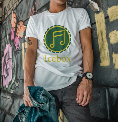 GREEN ICEBOX LOGO ON A TSHIRT MOCKUP. branding design illustration logo vector