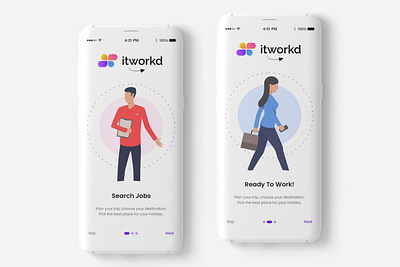 Onboarding screens designed for itworked social media job portal branding design illustration logo minimalist mobile app mockup motion graphics onboarding onboarding app onboarding app design onboarding design onboarding illustration onboarding screens ui ui design uidesign uiux