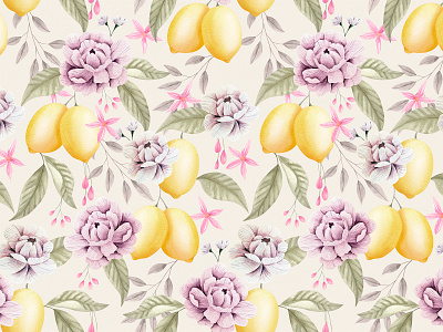 Lemon Party Pattern acuarela floral pattern floralprint home decor illustration painting paper design pattern pattern design surfacedesigner wallpaper watercolor