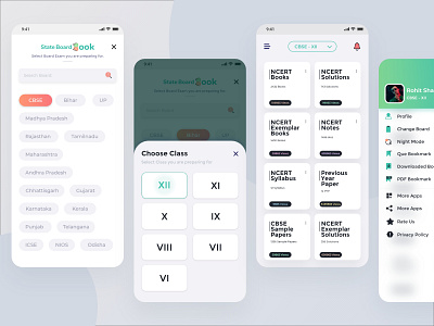 State Board Books app design app icon application board books books check box design download education educational homepage menu multiple search multiple selection radio search selection selesction box side menu ui design