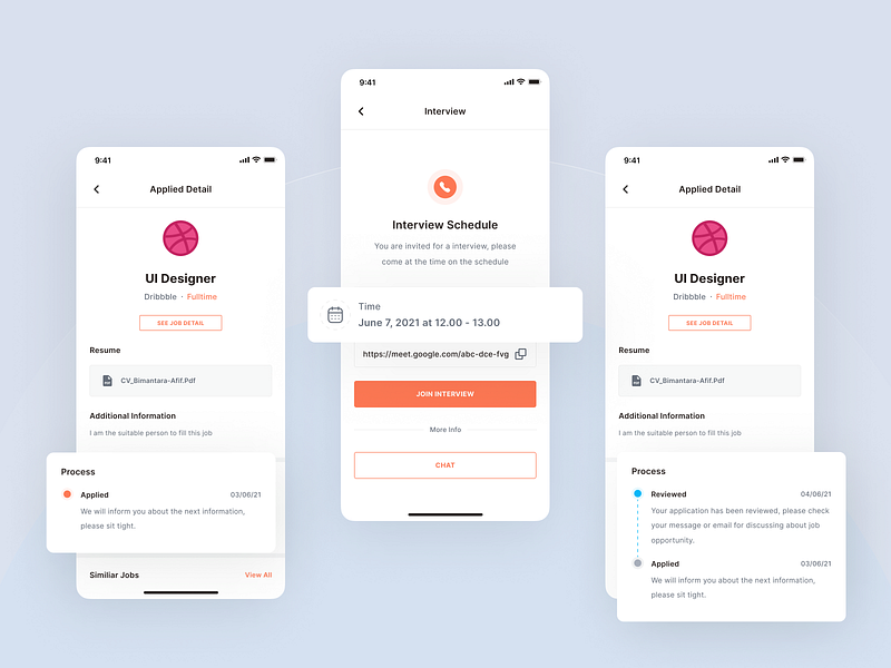 Joboard - Apply Detail app apply detail apply status design employee hiring hiring platform interview ios ios app job job board minimal mobile mobile app ui ui kit ux vacancy