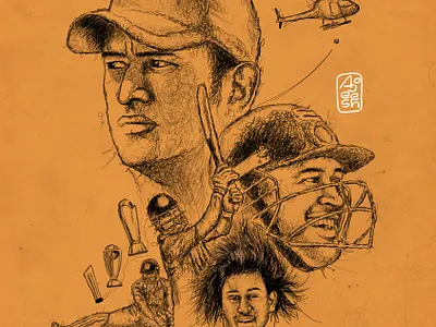 MS Dhoni Scribble Drawing design graphic design illustration