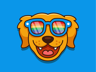 Dog Rainbow Glasses animal best friend branding cartoon character cute dog flat funny golden retriever graphic design illustration lgbtq mascot merchandise outline rainbow summer sunglasses t shirt