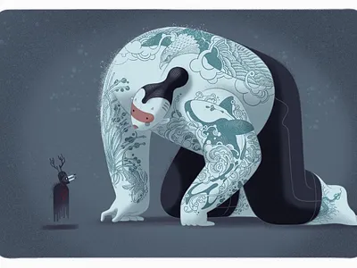 Wendigo figure illustration monochromatic mythology people procreate tattoo