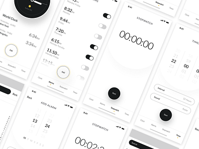 Clock App alarm app apple balkan black clock croatia design minimal serbian designer space stopwatch timer ui white world yellow