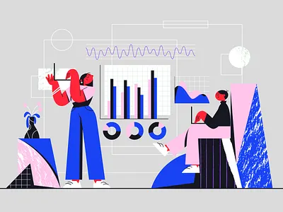 People analyzing growth charts analyzing characterdesign growth charts illustration