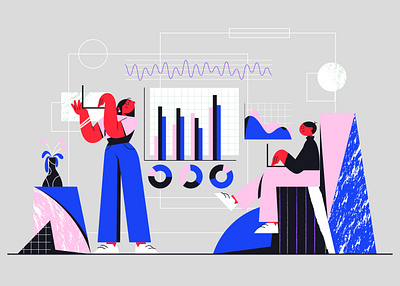 People analyzing growth charts analyzing characterdesign growth charts illustration