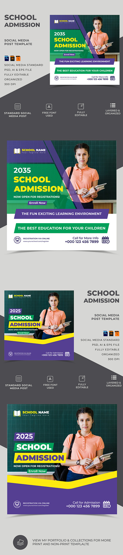 School Admission Social Media Post Template Design admission admit now back to school design open school school school admission school banner social media banner social media post template web banner