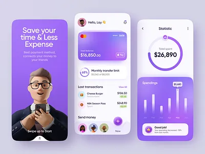 Finance Mobile App app bank banking card finance fintech ios manage finance mobile mobile app online banking security spendings transactions transfer money ui visa wallet