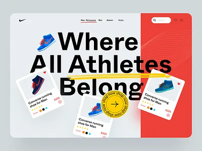 Website design for Nike design header home page design landing page design latest nike nike website popular red shoe sneaker trending typography ui ui design ux design webdesign website yellow