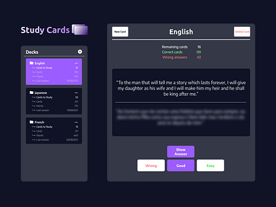 Study Cards app card cards dark dark mode design figma learning study todo ui ux web web app