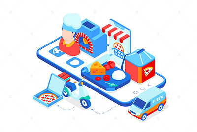 Pizza Delivery - Isometric Illustration 3d 3d animation 3d art 3d character 3d illustration app concept design illustration isometric isometric design landing landing page logo page pages web web design web development website