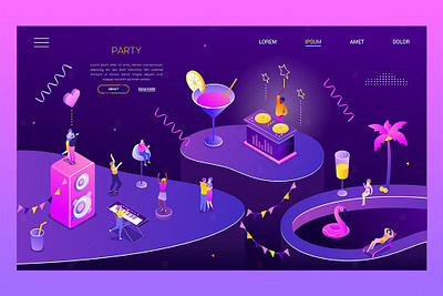 Party and celebration - isometric web banner 3d 3d animation 3d art 3d illustration abstract app concept design illustration landing landing page logo page pages ui ux web web design web development website