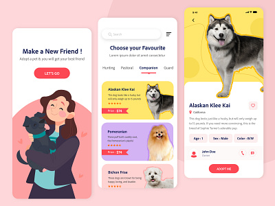 Dogs Adoption App Concept app design cute dogs design dog adoption illustration mobile application typography ui vector