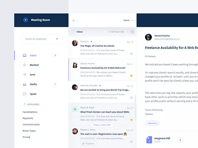 💬 Inbox - Rooms Booking booking chat clean minimal white color dashboard design inbox mail message room smooth system ui ux web website white