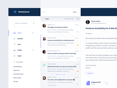 💬 Inbox - Rooms Booking booking chat clean minimal white color dashboard design inbox mail message room smooth system ui ux web website white