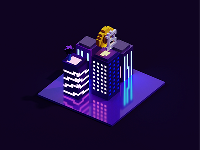 Low poly/voxel cryptocurrency city illustration 3d animation app blender branding design graphic design illustration interaction logo lowpoly minimal motion graphics sketchapp ui ux voxel