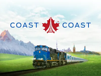 M-O Coast to Coast Supporting Logo branding canada coast design light house logo maple leaf mountain rudy sky skyline train transport trucking