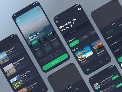 Travel app dark UI design app design app ui creative design dark app dark mode dark ui hotel booking ios app mobile app pixel navy agency product design travel agency travel app traveling ui ui design user experience user interface ux ux design