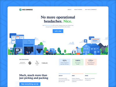 NiceCommerce Landing Page Illustration branding clean design figma flat grain hero illustration landing landing page logo simple ui web website