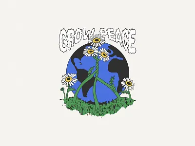Grow Peace apparel graphics clouds cloudtype daisy design flowers globe grow illustration outdoors peace