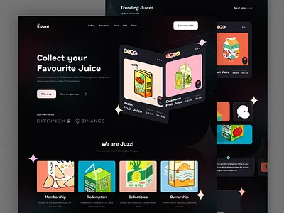 Juzzi - NFTs Community clean community crypto cryptocurrency dark design graphic design header illustration landing page landingpage nft nfts trippy ui ui design uiux website