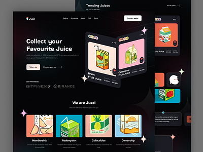 Juzzi - NFTs Community clean community crypto cryptocurrency dark design graphic design header illustration landing page landingpage nft nfts trippy ui ui design uiux website
