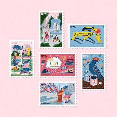 NYC Summer 2025 Stamps artwork branding design editorial editorialillustration graphic design illustration illustrator logo