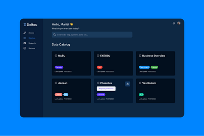 UI Desktop - Delfos cards dark mode data design grid layout simple